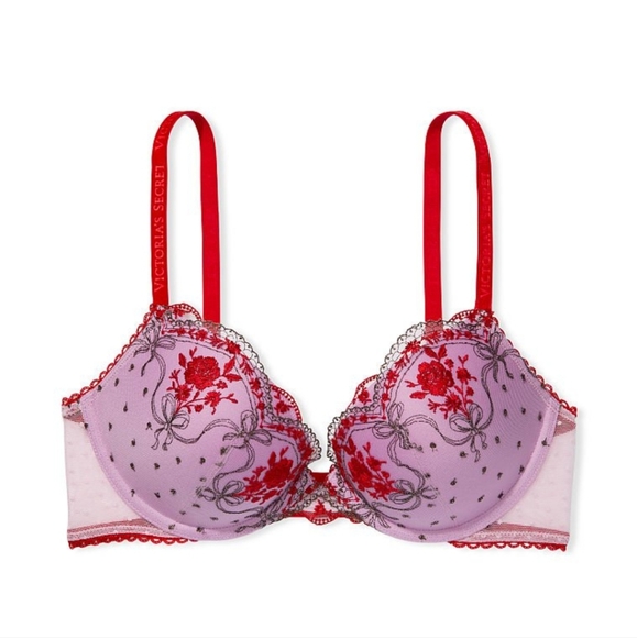 🆕️VS VERY SEXY Rosebud Dot Push-Up Bra Size 36B Lipstick Red & Lilac - Picture 5 of 14